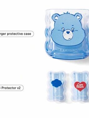 Care Bears Light Blue Clear Protective Case with Red Heart Accents